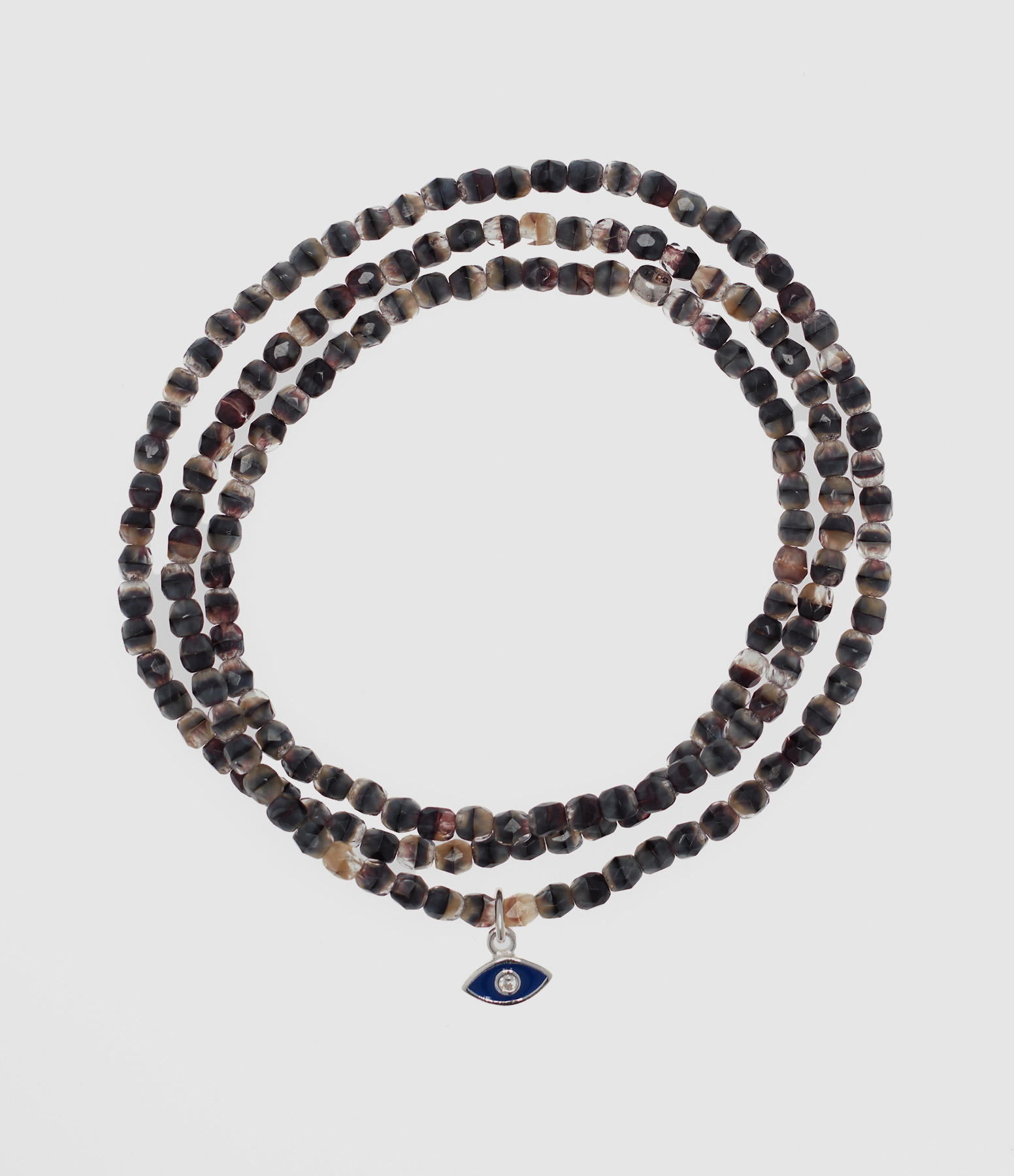 Collier Et Bracelet 3 Tours Mataki Silver Gris Marbré 49 cm
