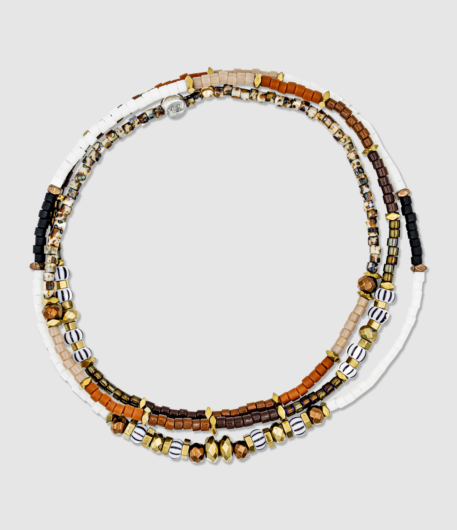 Collier et Bracelet 3 Tours Tiramisu Brun 49cm