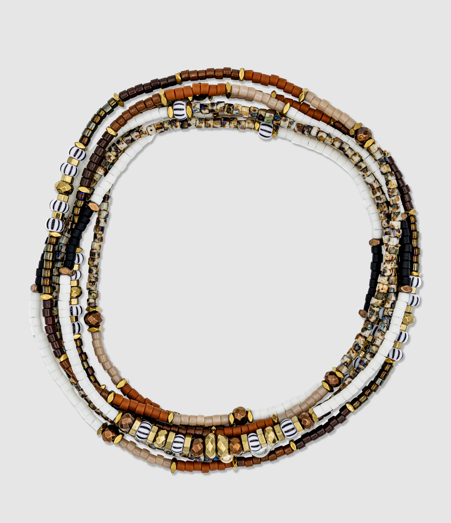 Collier et Bracelet 6 Tours Tiramisu Brun 103cm