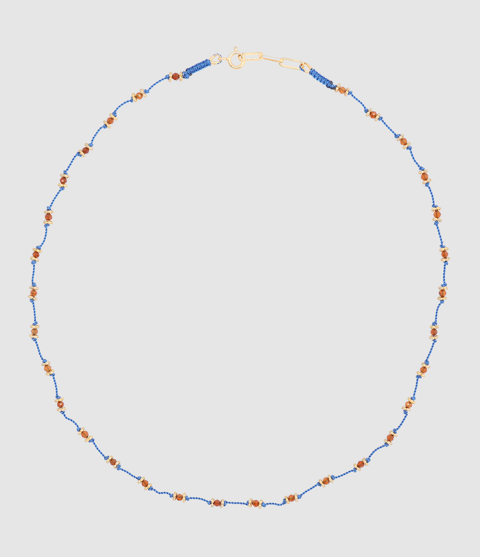 Collier Lotus Bleu Grenat Hessonite Argent Doré
