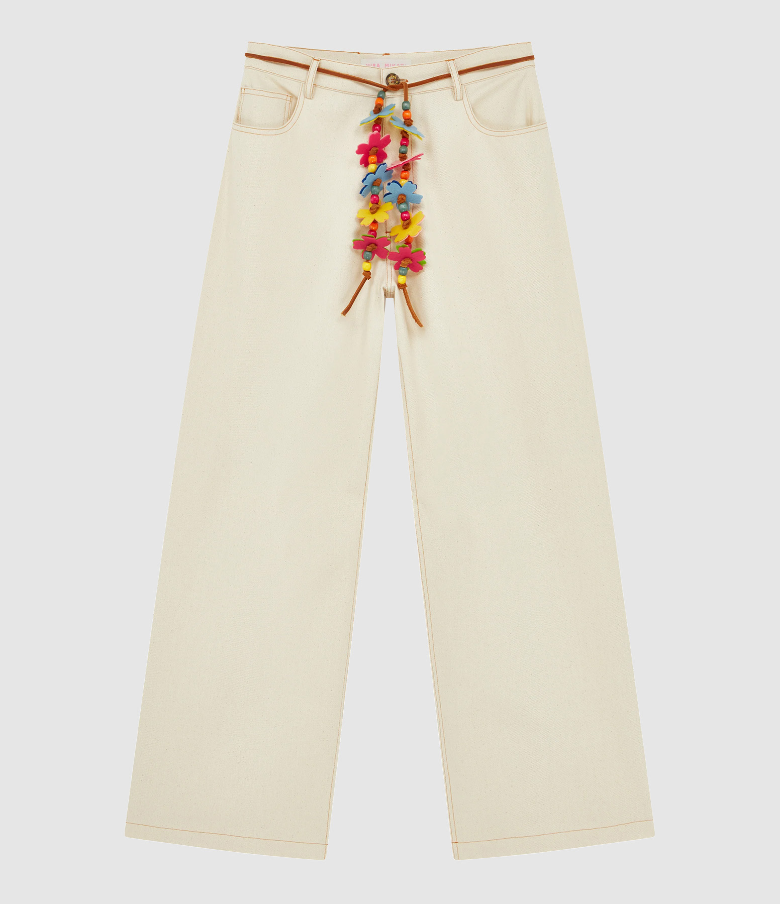 Pantalon Relaxed Cotton Twill With Flower Belt Natural