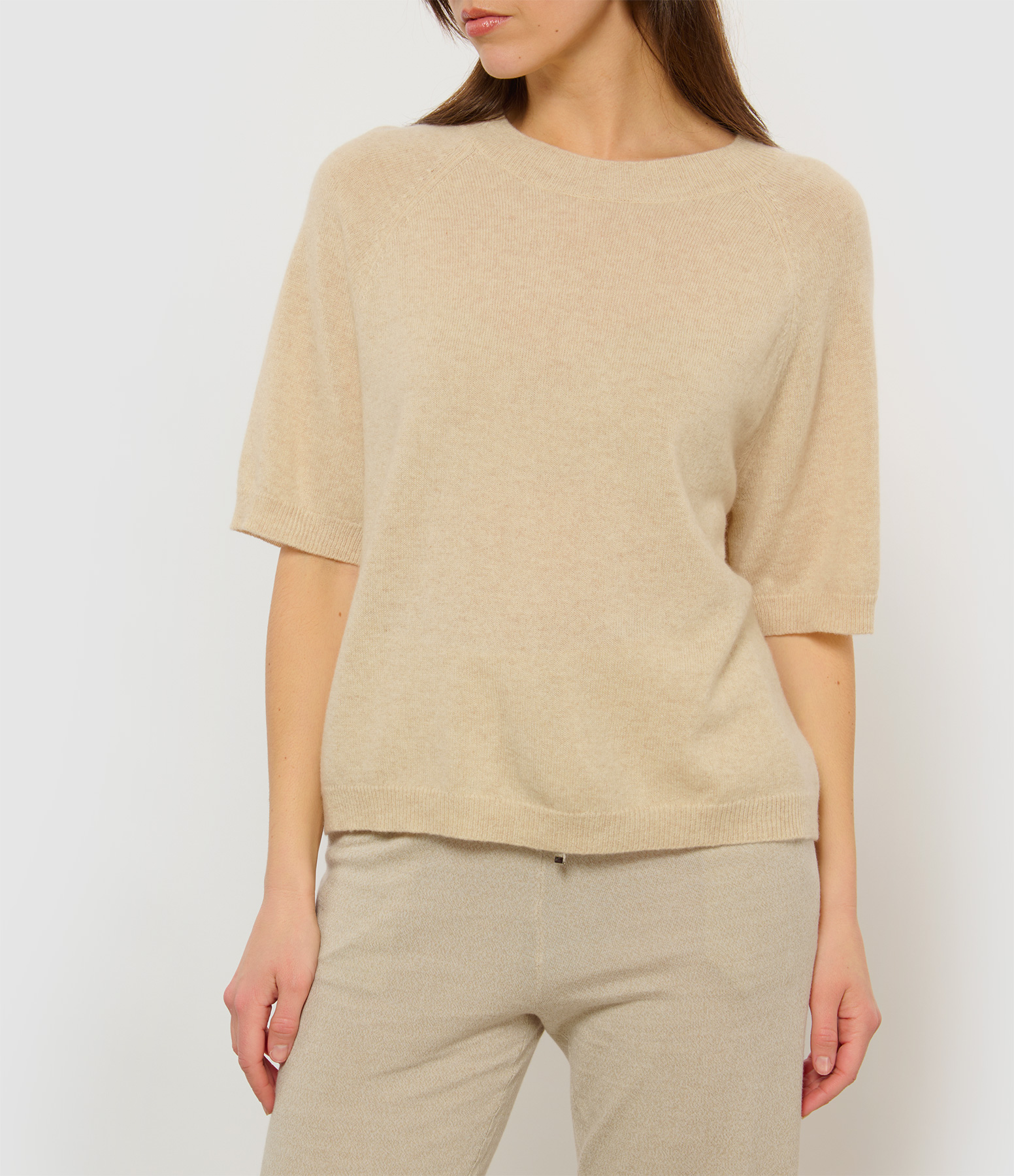 Pull Loona Col Rond Manche Courte Cachemire Beige Chiné