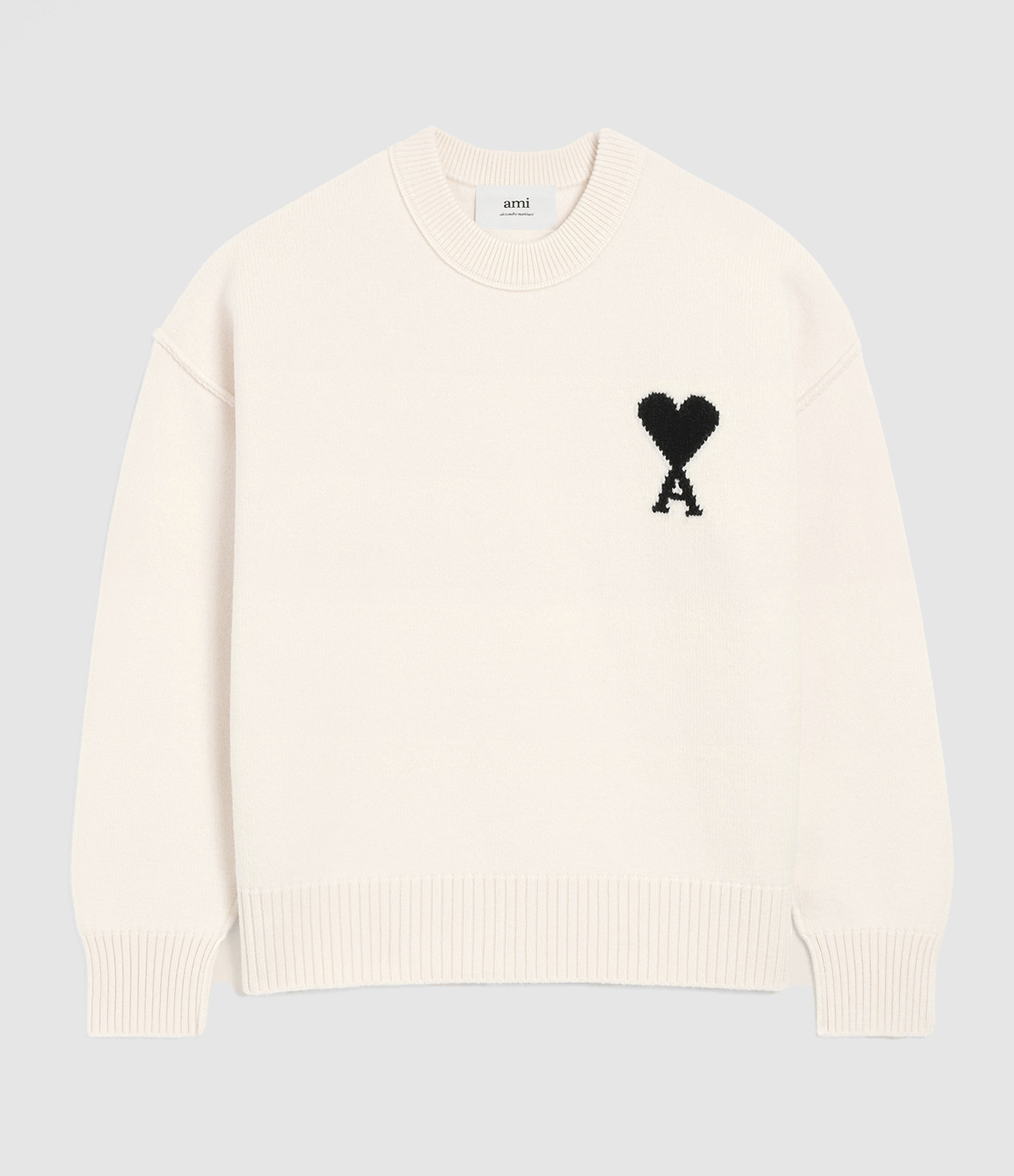 Pull Col Rond Ami De Coeur Ecru Noir