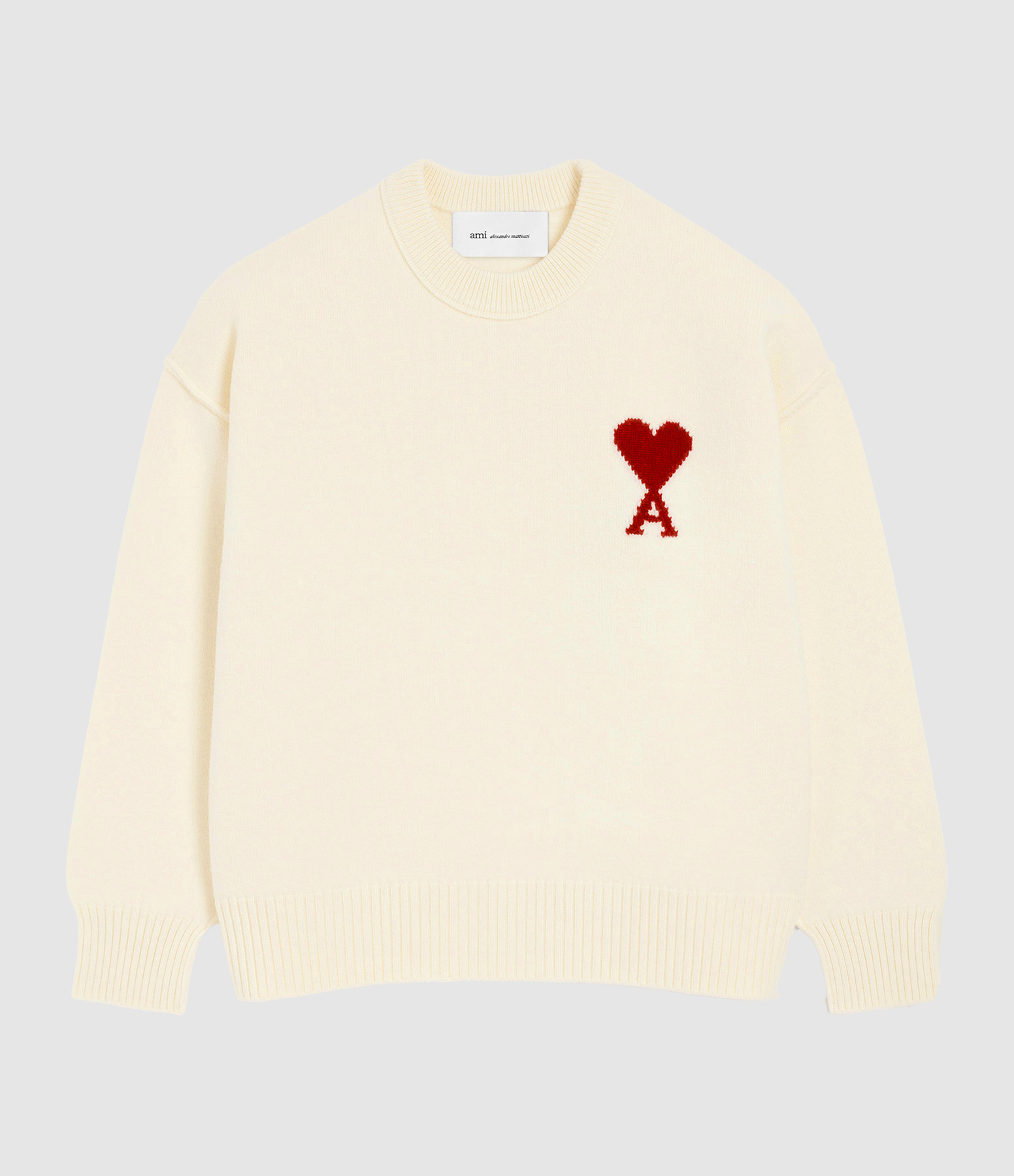 Pull With Contrasted Ami De Coeur Ecru Rouge