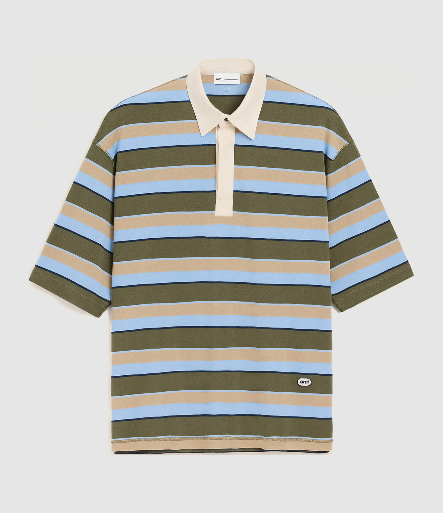Polo Oversize Fit Striped Bleu Kaki Taupe Encre