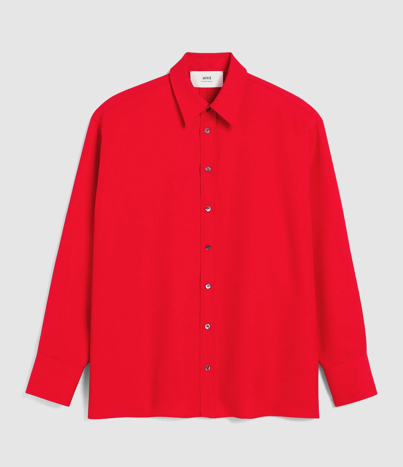 Chemise Unisexe Loose Fente Dos Laine Rouge