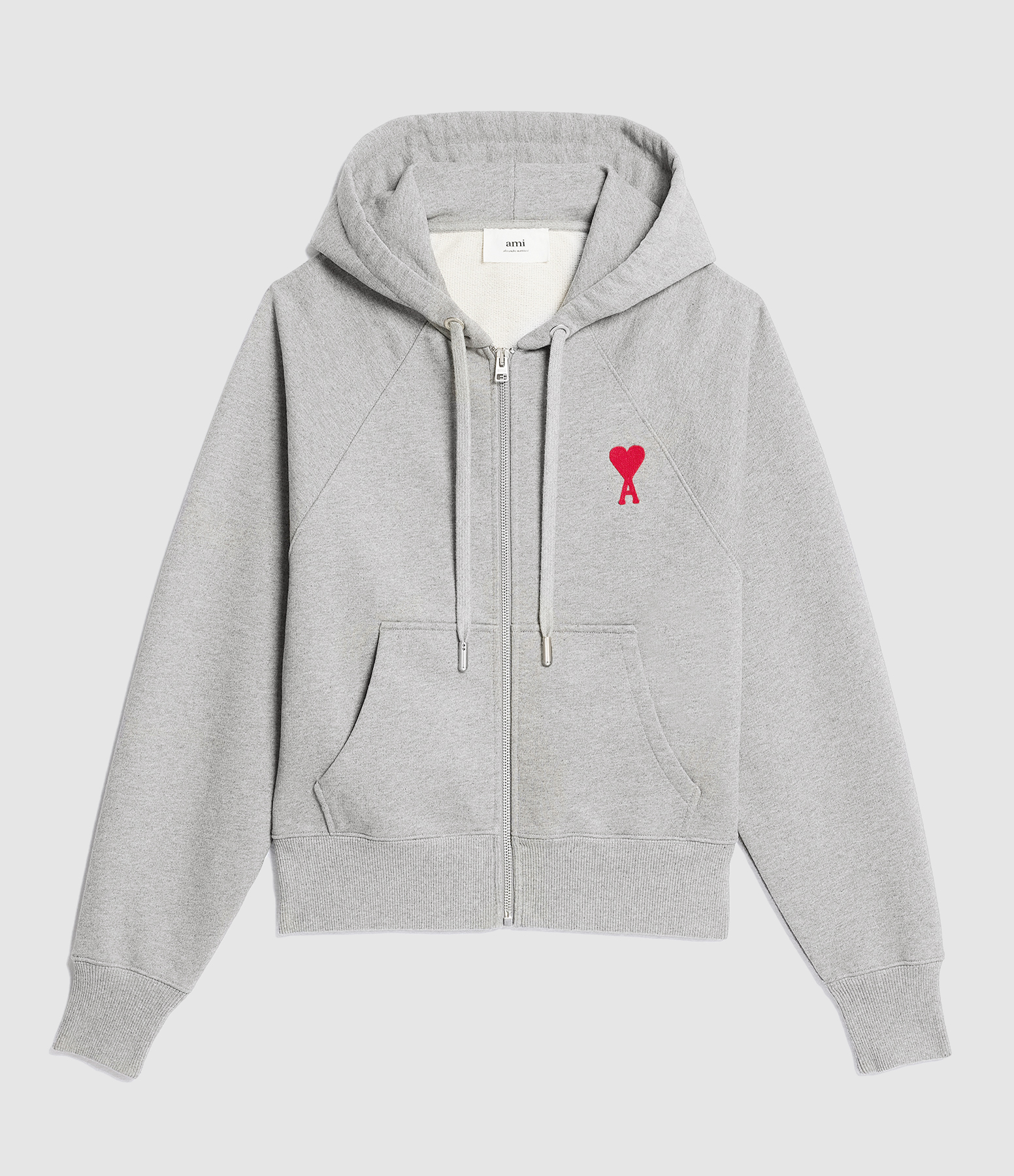 Sweatshirt Zip Unisexe Ami de Cœur Coton Biologique Gris Chiné Rouge