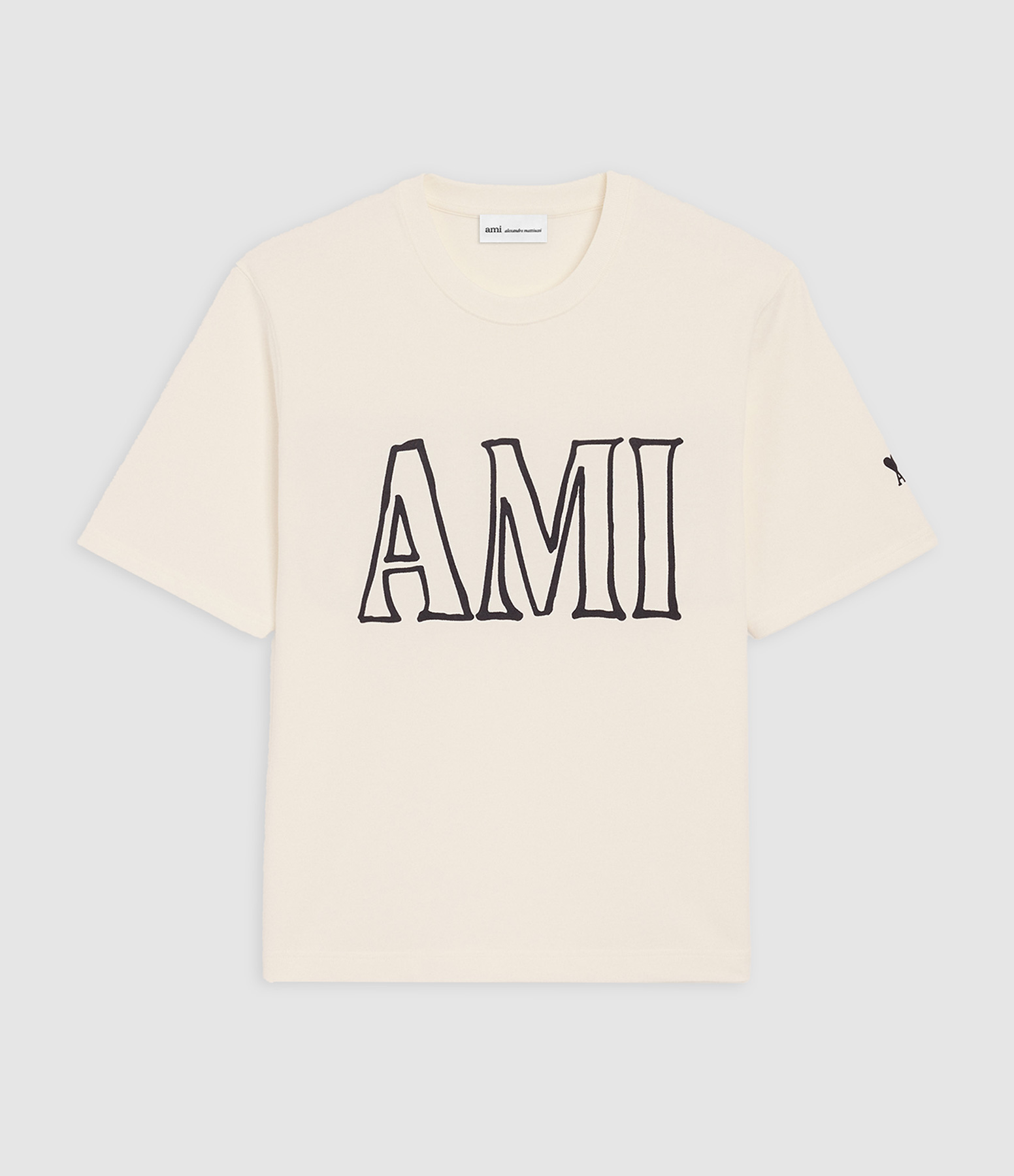 Tee-Shirt With Ami Paris Print At Front And Back Blanc Creme