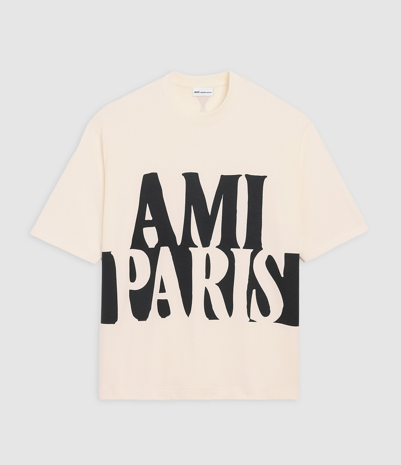 T-Shirt With Ami Paris Print Blanc Creme