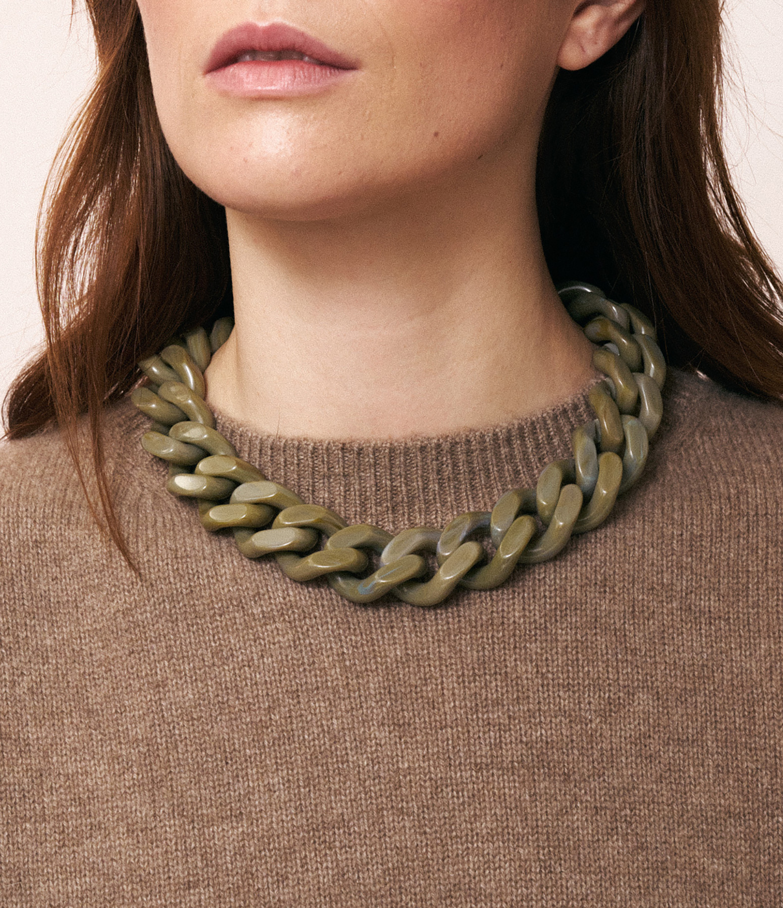 Collier Flat Chain Light Olive Marble
