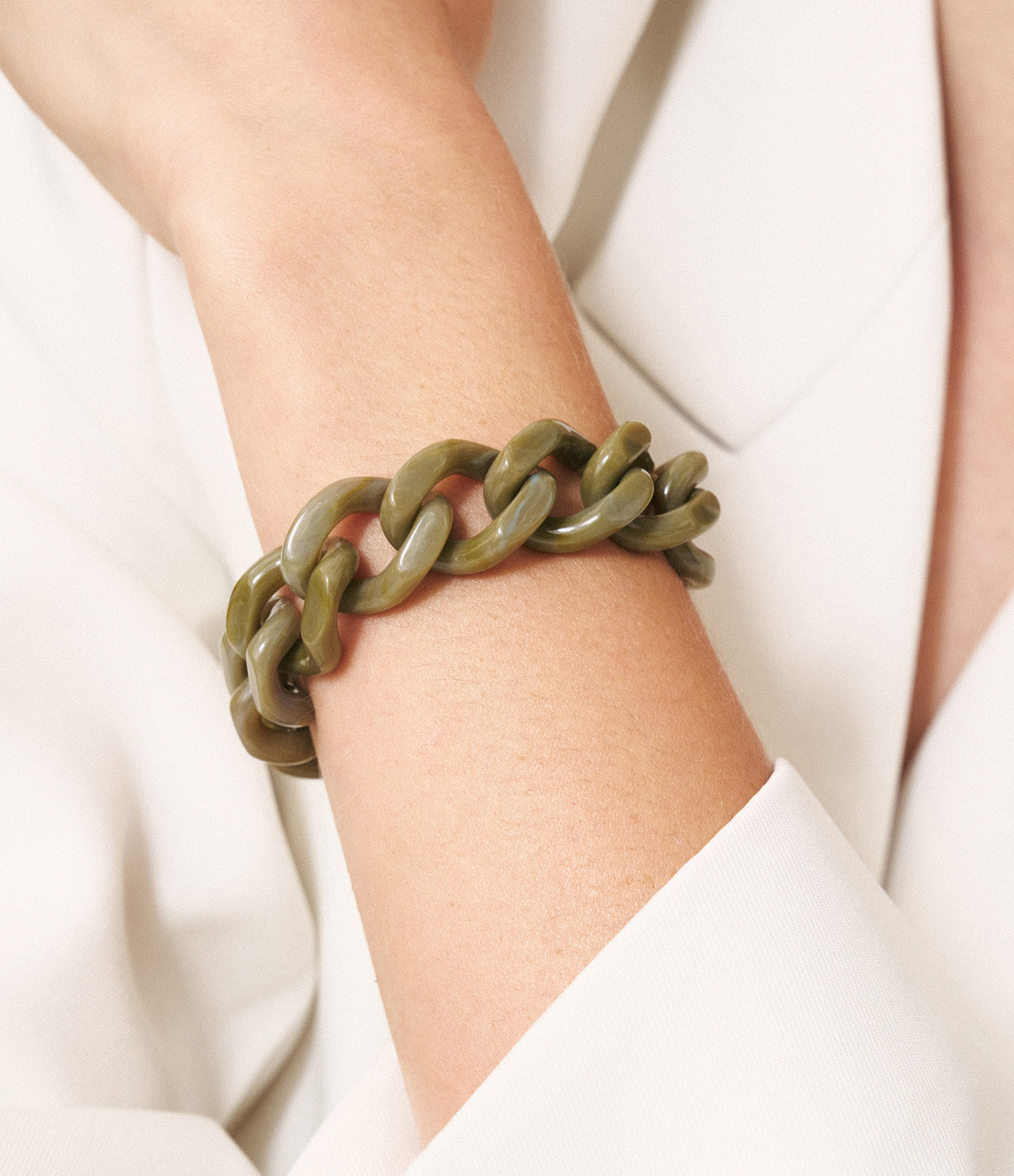 Bracelet Flat Chain Light Olive Marble