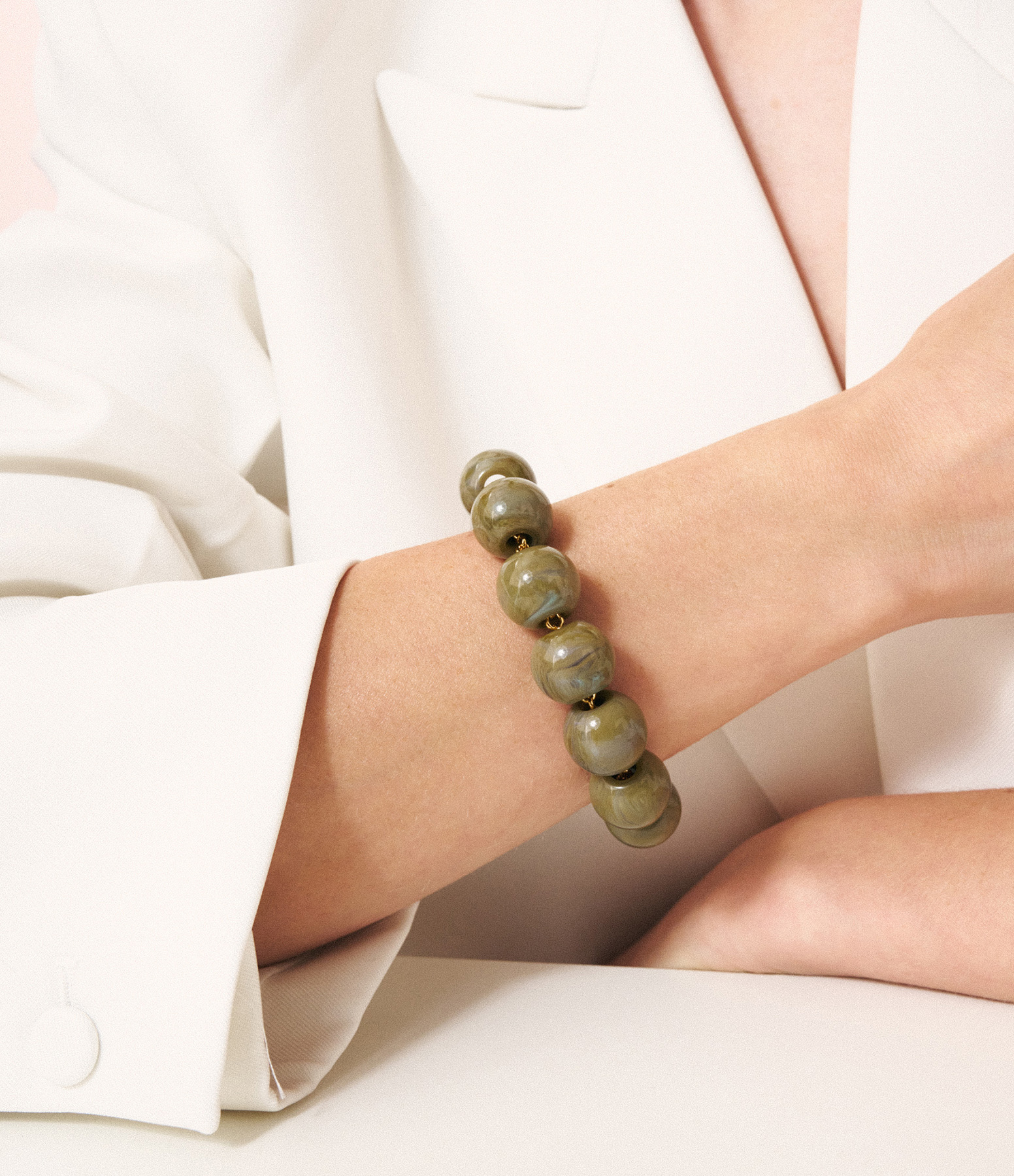 Bracelet Beads Light Olive Marble