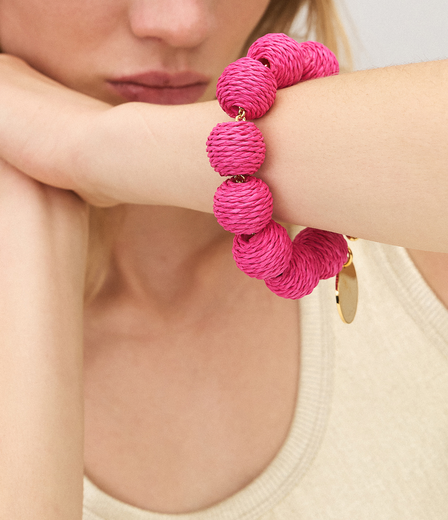 Bracelet Raffia Beads Fuchsia