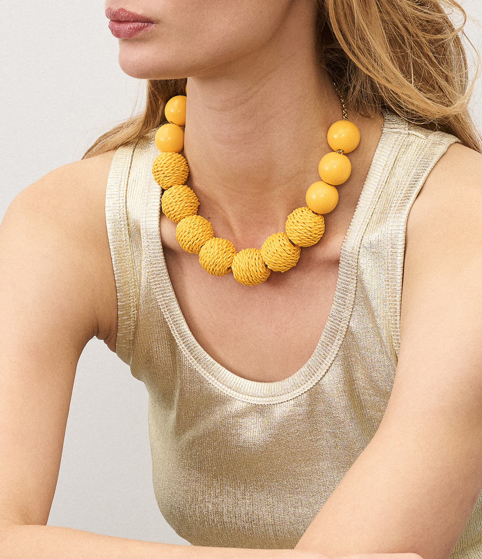 Collier Raffia Beads Yellow