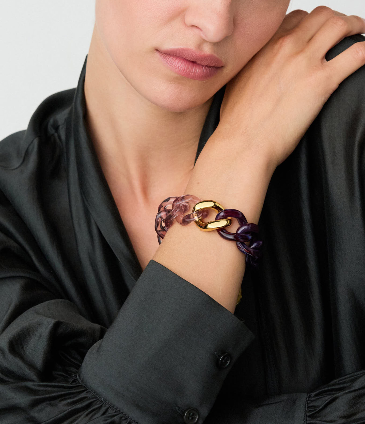 Bracelet Flat Chain 2 Color W Gold Aubergine Marble And Clear Taupe