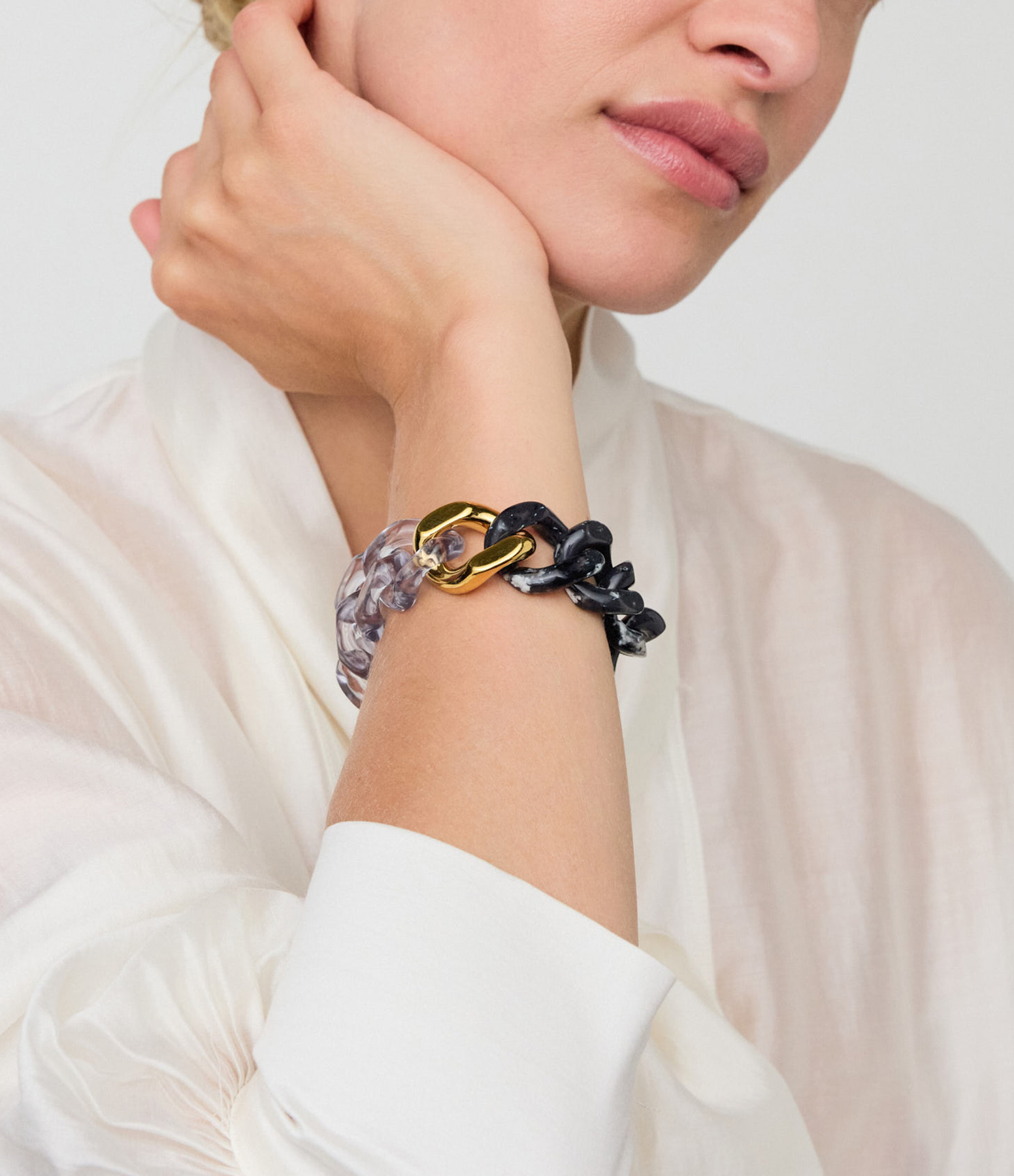 Bracelet Flat Chain 2 Color W Gold Black Marble And Clear