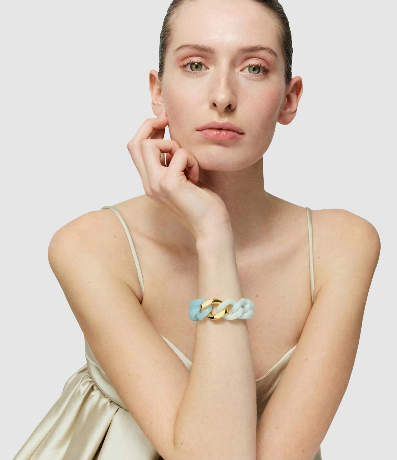 Bracelet Flat Chain 2 Color W Gold Cloud Marble Opaline Blue