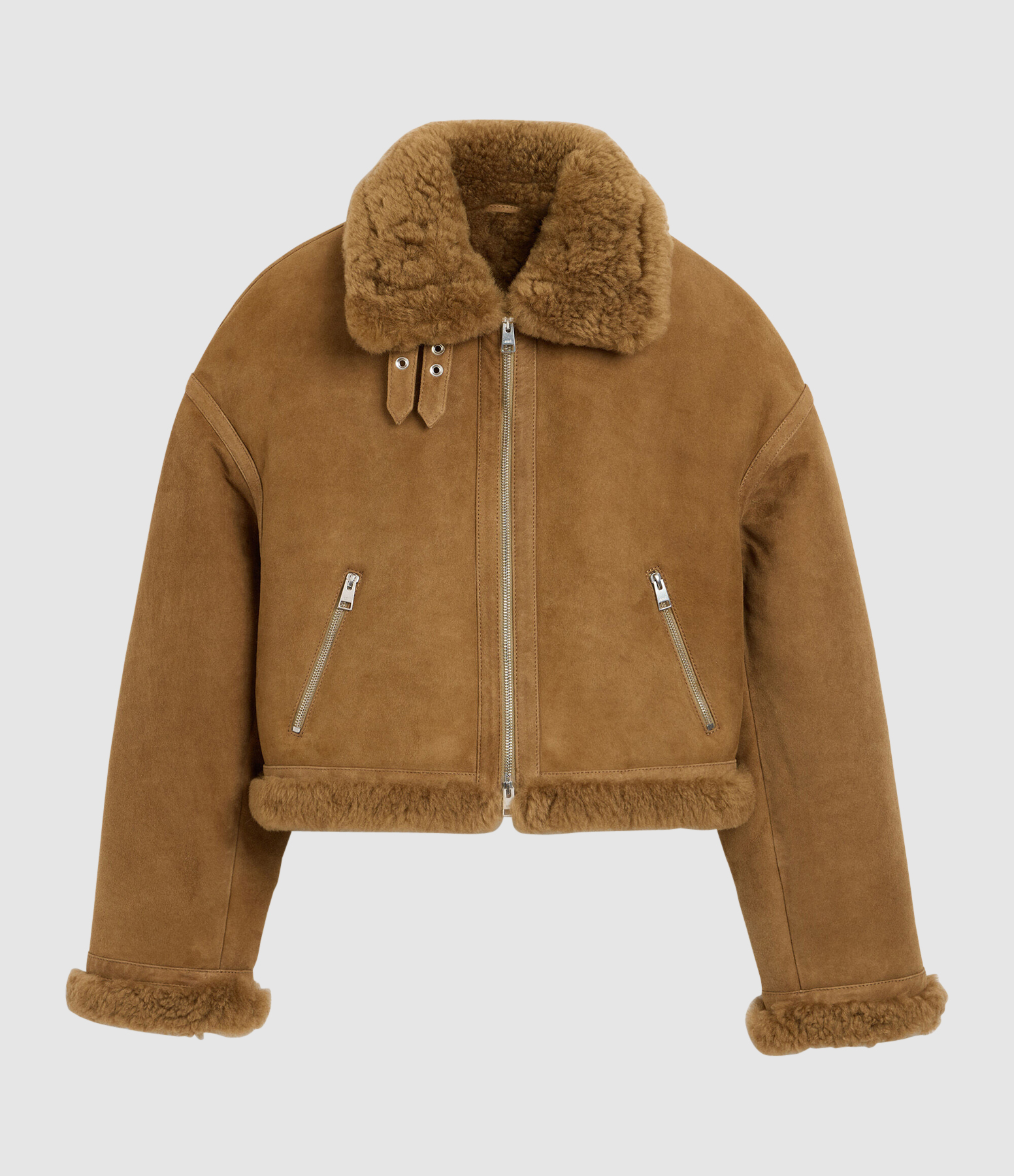 Blouson Cuir Aviator Beige Mastic