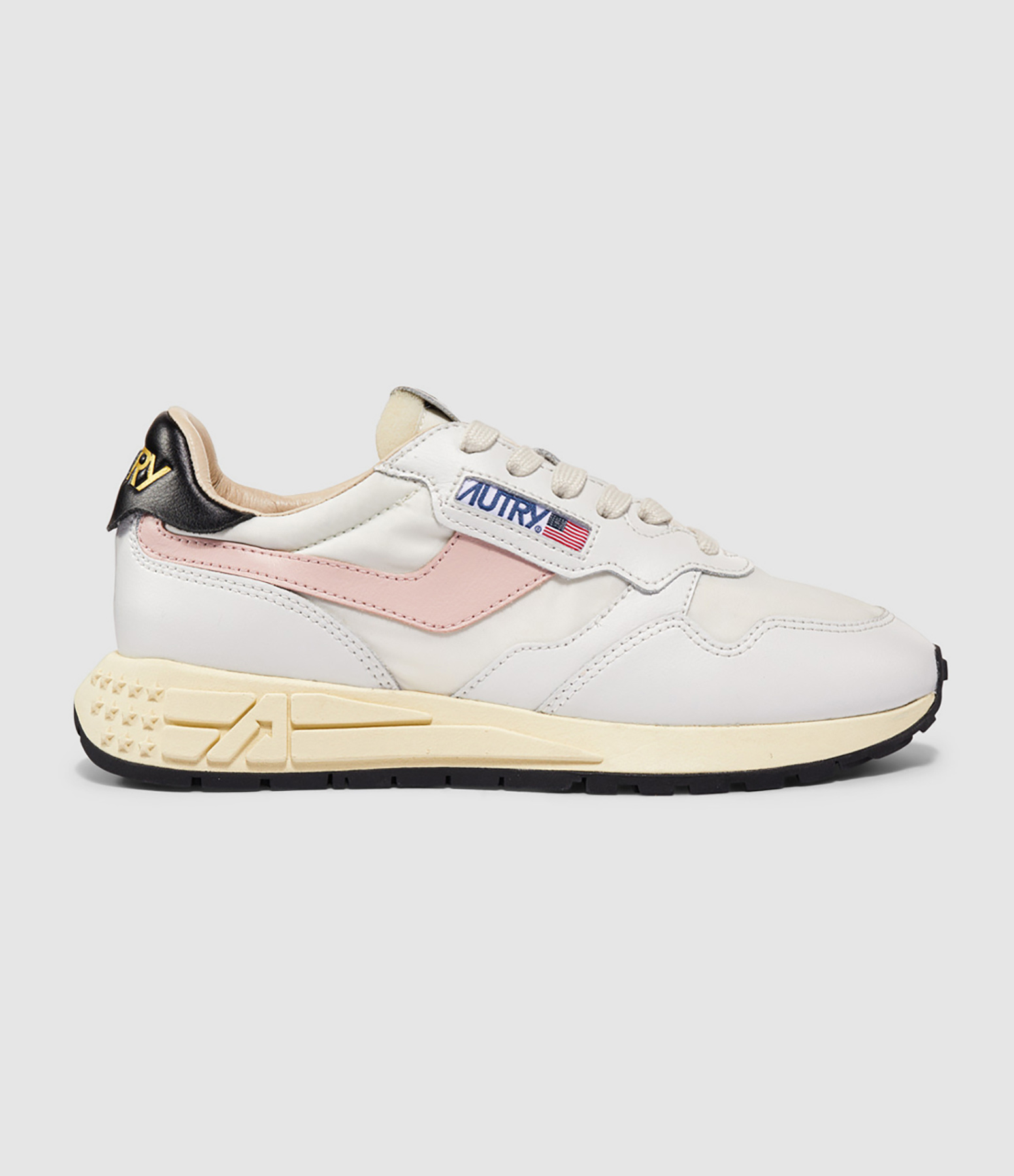 Baskets Reelwind Cuir Nylon Blanc, Rose